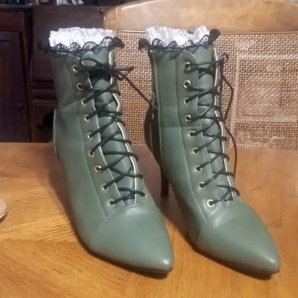 Lace trimmed ankle boots